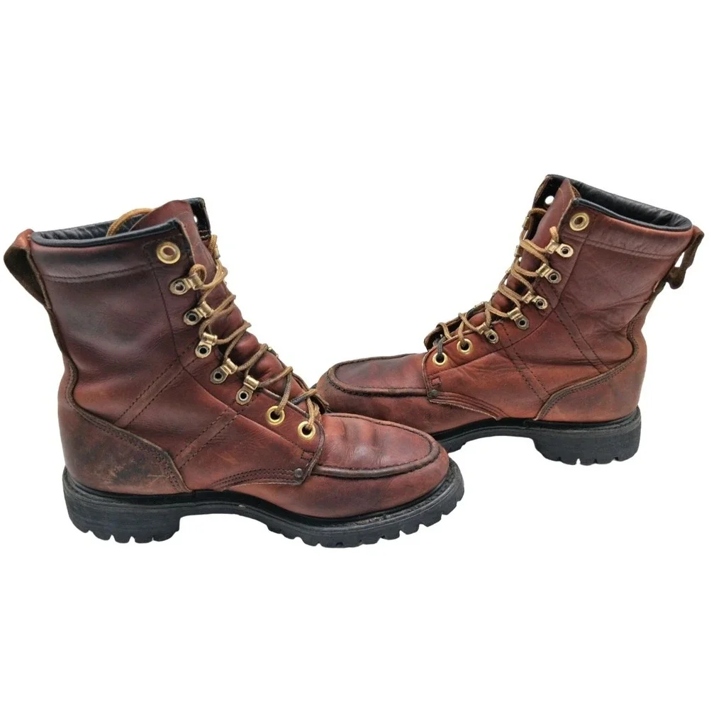 Double H Boots Mens Size 7.5 Brown Leather Combat Lace Up Mid Calf Work Boots